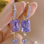 18k Earings Dangle Drop Gold Purple Tassel Crystal Jewelry Earrings For Womens