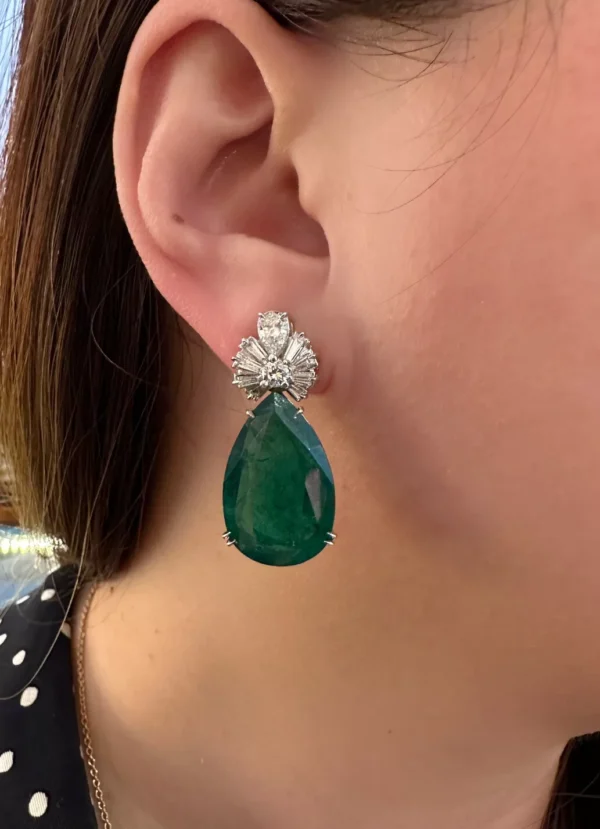 GIA Pear Emeralds 31.17 cttw and Diamond Earrings in 18k White Gold - HM2483B