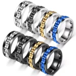 Anti-Anxiety Spinner Fidget Rotating Rings Men Women Band Stainless Steel Ring ~