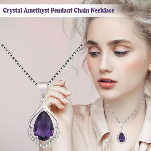 Crystal Amethyst Pendant Chain Necklace 925 Sterling Women's Silver -HOT..