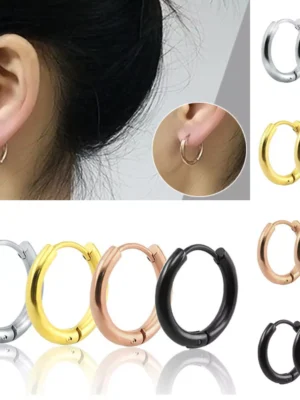 Unisex Titanium Steel Hoop Ear Ring Stud Earrings Mens Women Jewelry Punk Gift