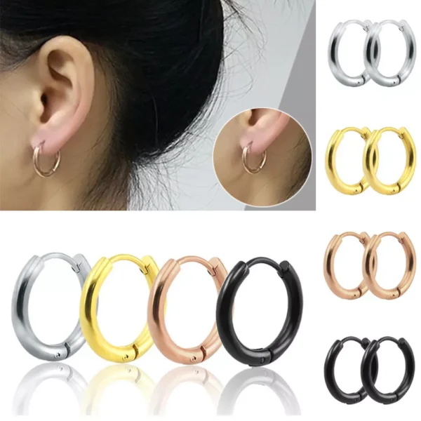 Unisex Titanium Steel Hoop Ear Ring Stud Earrings Mens Women Jewelry Punk Gift